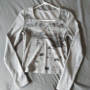 SHEIN grey long sleeve top with star design size medium.
